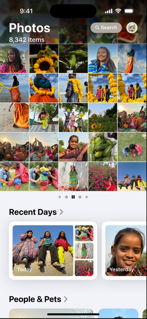 Photos app home page.